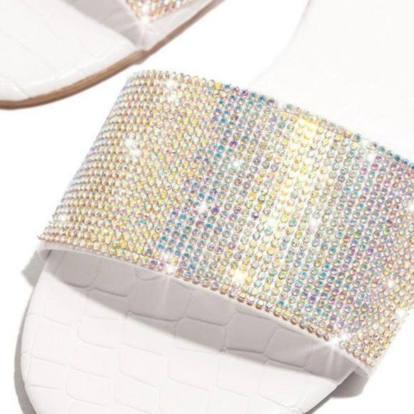White Patent Embellished Slides - Picture 2 of 5